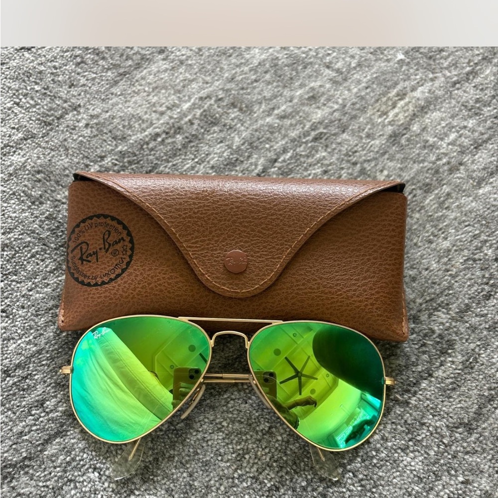 Ray-Ban Gold Frame Sunglasses with Green Mirrored Lenses